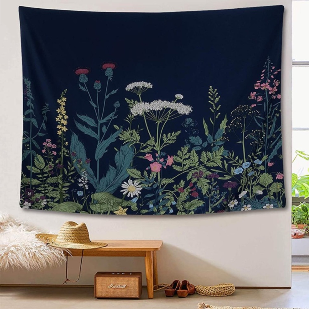 Floral Garden Botanical Blue Tapestry Room Wall Decor for Patio/Balcony/Party - Picture 7 of 7